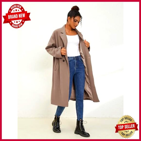 Oversized Wool Blend Trench Coat Long Double Breasted Winter Overcoat - Picture 5 of 6